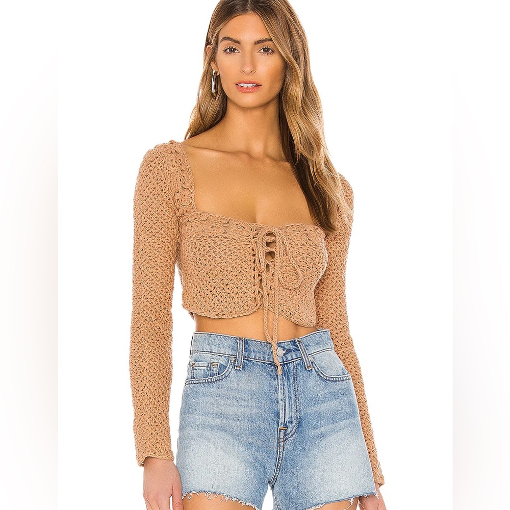 Tularosa Zenith Crochet Sweater in Beige